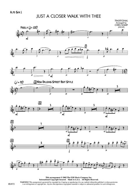 JUST A CLOSER WALK WITH THEE (Duet – Alto Sax And Piano/Score And Parts)